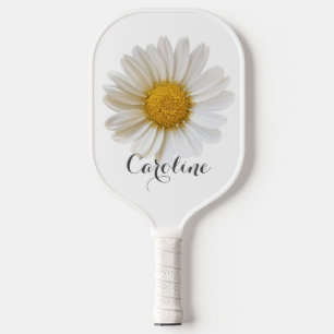 White Daisy with Custom Name White Pickleball Paddle