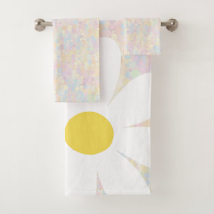 White Daisy with pastel dots  Bath Towel Set