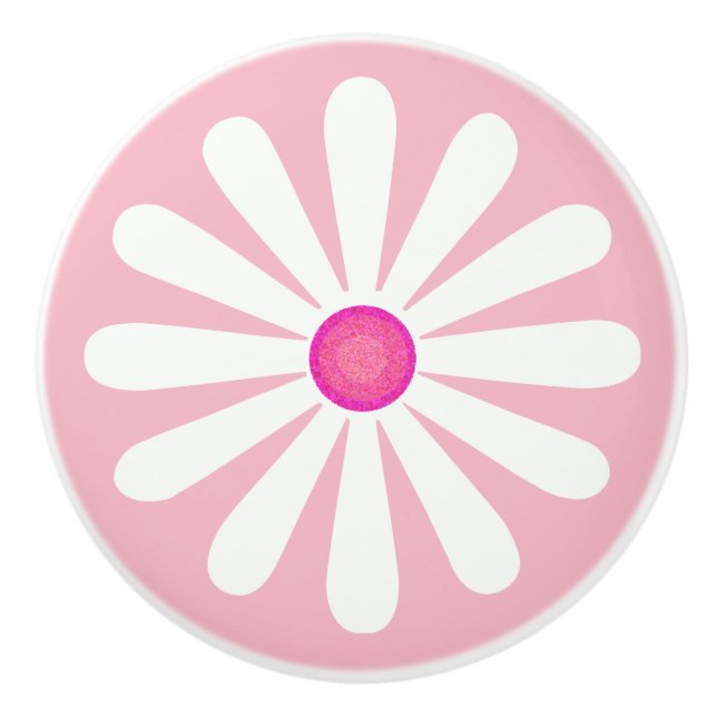 White daisy with pink ceramic knob (Front)