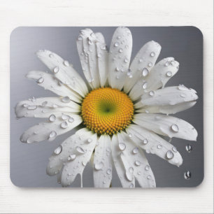 White Daisy With Raindrops Mouse Pad