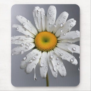 White Daisy With Raindrops Mouse Pad