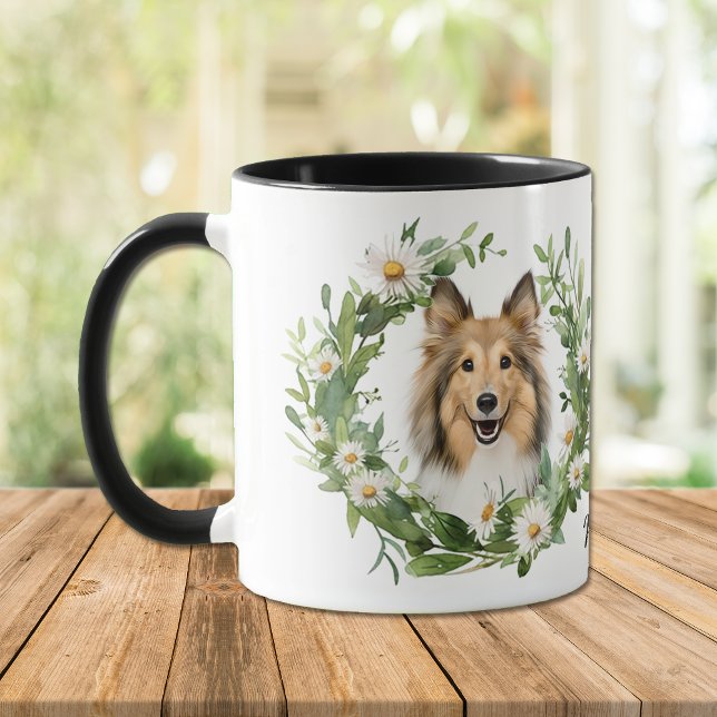 White Daisy Wreath Collie Dog Mug (Creator Uploaded)