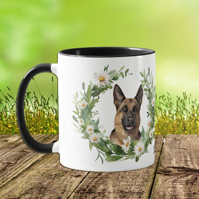 White Daisy Wreath German Shepherd Dog Mug (Creator Uploaded)