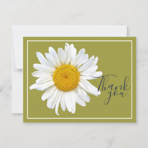 White Daisy Yellow Centre Green Backdrop Thank You Postcard