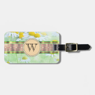 White Daisy's in Green Meadow Monogram Luggage Tag