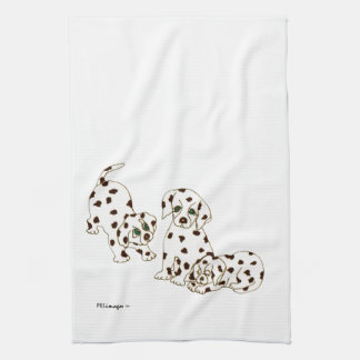 White Dalmatian Puppies Kitchen Towel
