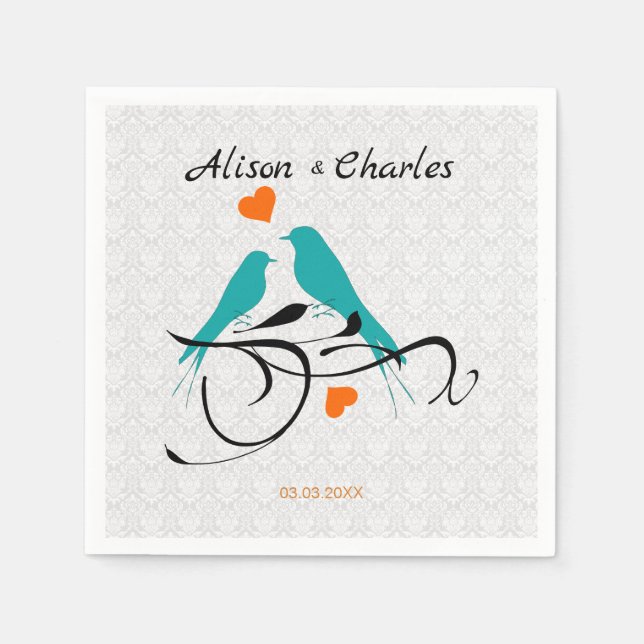 White Damask And Birds Napkin (Front)