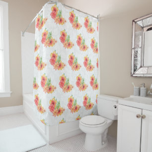 White Damask And Colourful Flowers Shower Curtain