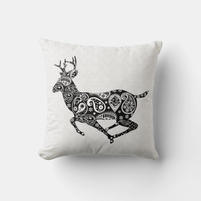 White Damask And Deer Cushion (Front)