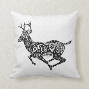 White Damask And Deer Cushion