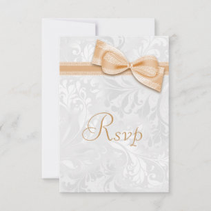 White Damask and Faux Bow RSVP Card