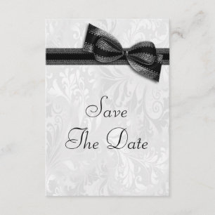 White Damask and  Faux Bow Save The Date Invitation