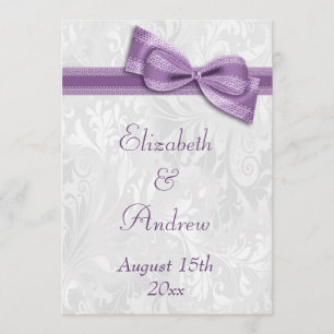 White Damask and Faux Bow Wedding Invitation