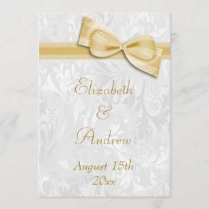 White Damask and Faux Bow Wedding Invitation