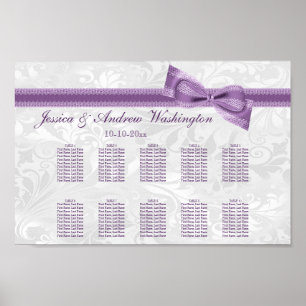 White Damask and Purple Faux Bow Seating Chart
