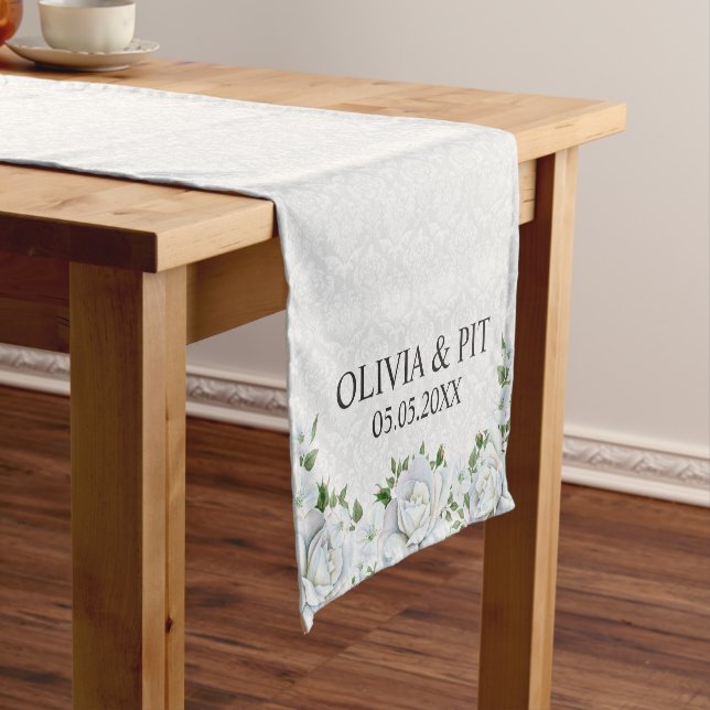 White Damask And Roses- Save The Date Short Table Runner (In Situ)