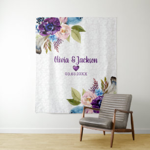 White Damask And Watercolor Flowers Tapestry