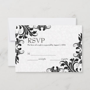 White Damask & Black Lace RSVP Card