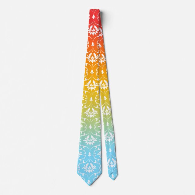 White Damask Colorful Ombre Tie (Front)