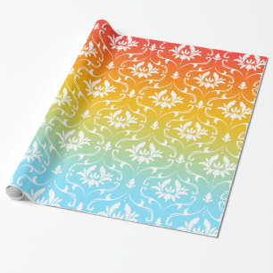 White Damask Colourful Ombre Wrapping Paper