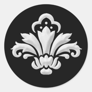 White Damask Design on Changeable Background Classic Round Sticker