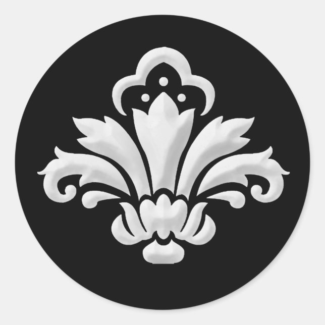 White Damask Design on Changeable Background Classic Round Sticker (Front)