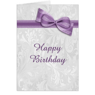 White Damask & Faux Bow Female Birthday