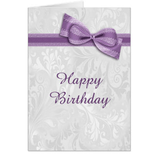 White Damask & Faux Bow Female Birthday
