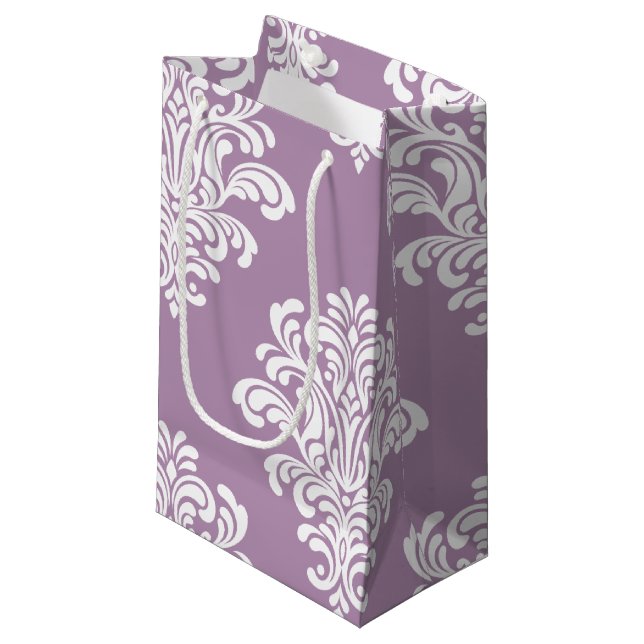 White Damask Floral Pattern Small Gift Bag (Front Angled)