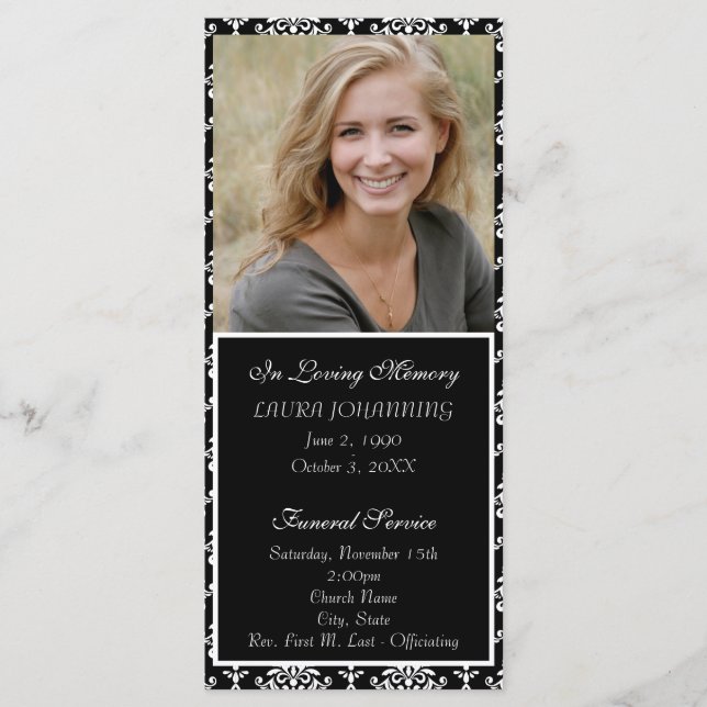 White Damask Funeral Program/Obituary Program (Front)