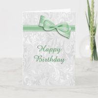 White Damask & Green Faux Bow Female Birthday