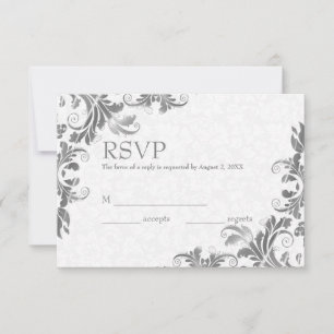 White Damask & Grey Lace RSVP Card