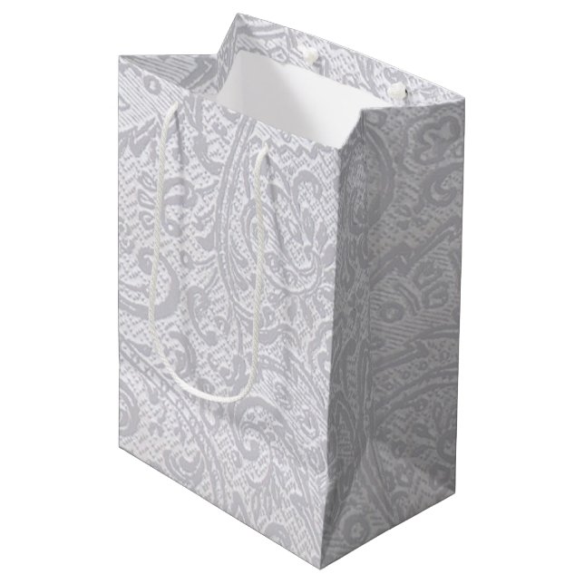 White Damask Medium Gift Bag (Front Angled)