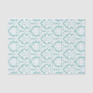 White damask on aqua blue tissue paper