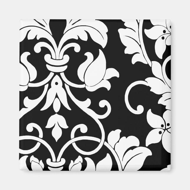 White Damask on Black Magnet (Front)