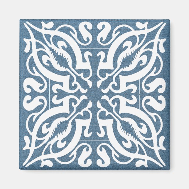 White Damask on Denim background Magnet (Front)
