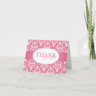 White Damask on Pink Blank Wedding Thank You Card