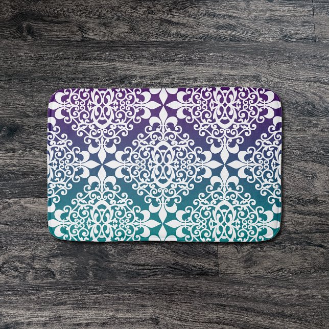 White Damask  Purple And Teal Ombre Bath Mat (Creator Uploaded)
