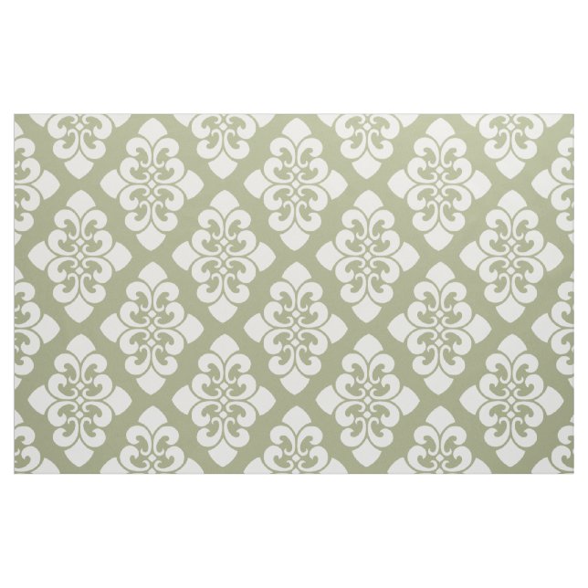 White Damask Scroll on Sage Green Fabric (Fat Quarter)