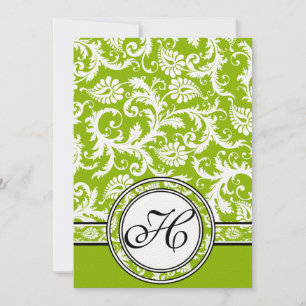 White Damask Swirls Apple Green Wedding Invitation
