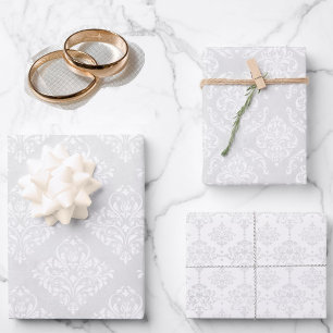 White Damask Wedding Classic Elegance 3 Gift Wrapping Paper Sheet