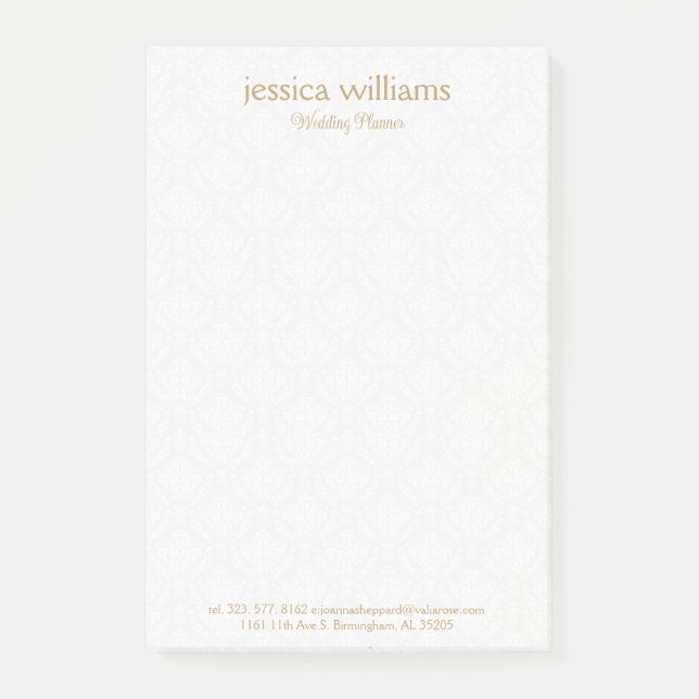 White Damasks Background Gold Typography Post-it Notes (Front)