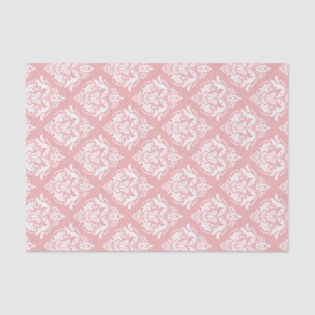 White Damasks Pattern Custom Pink Background Tissue Paper (Front)