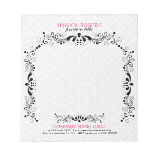 White Damasks With Black Floral Lace Frame Notepad