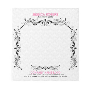 White Damasks With Black Floral Lace Frame Notepad