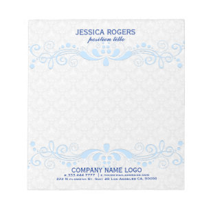 White Damasks With Blue Floral Swirls Lace Notepad