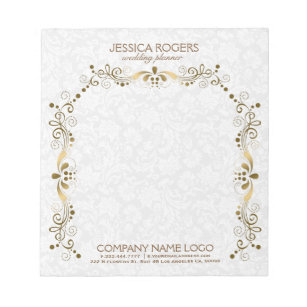 White Damasks With Gold Floral Swirls Lace Frame Notepad