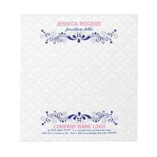 White Damasks With Navy Blue Floral Swirls Lace Notepad
