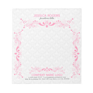 White Damasks With Soft Pink Floral Lace Frame Notepad