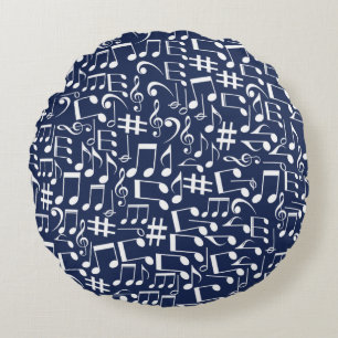 White Dancing Musical Notes Musicians Music Lovers Round Cushion